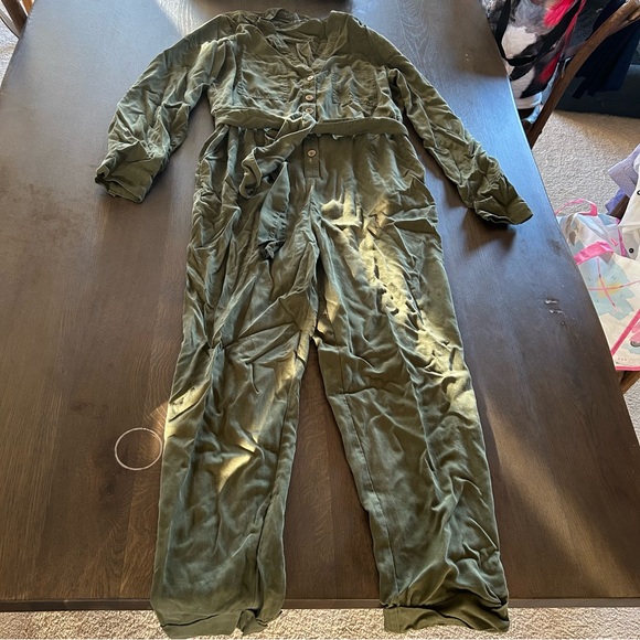 Anthropologie Preston utility jumpsuit belted olive green button down - Picture 4 of 13